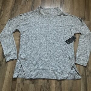 a.n.a. Women's Long Sleeve Pullover Blouse Mock Neck Heather Grey Small New